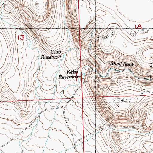Topographic Map of Kelso Reservoir, OR