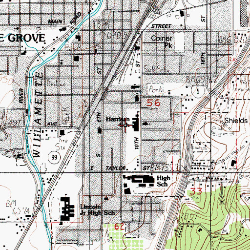Topographic Map of Harrison Elementary School, OR