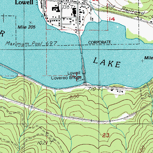 Topographic Map of Lowell Covered Bridge, OR