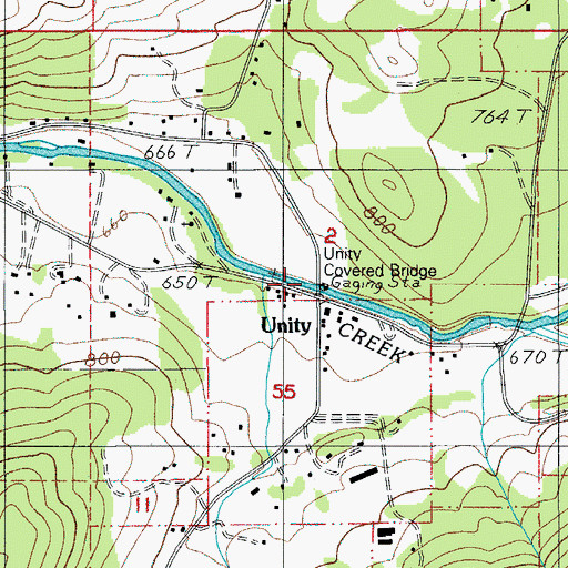 Topographic Map of Unity Covered Bridge, OR