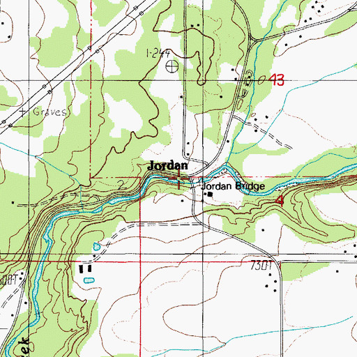 Topographic Map of Jordan Bridge, OR