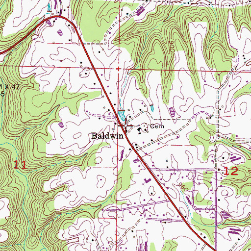 Topographic Map of Baldwin, AL