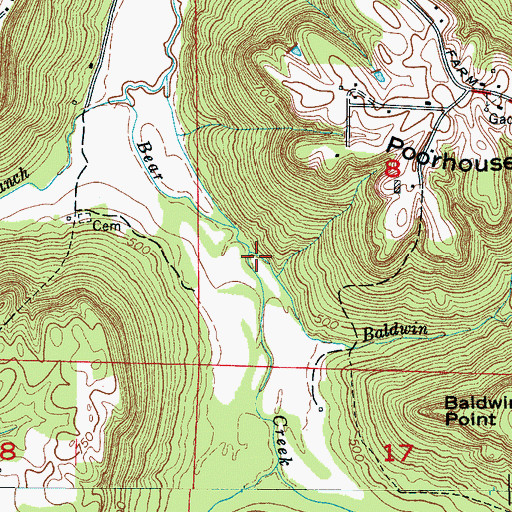 Topographic Map of Baldwin Branch, AL