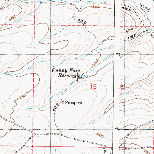 Topographic Map of Funny Face Reservoir, OR