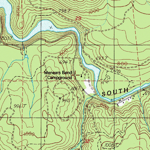Topographic Map of Menears Bend Campground, OR