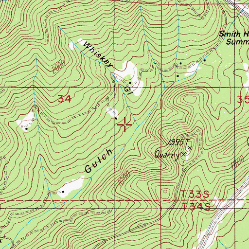 Topographic Map of Whiskey Gulch, OR