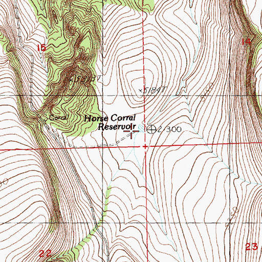 Topographic Map of Horse Corral Reservoir, OR