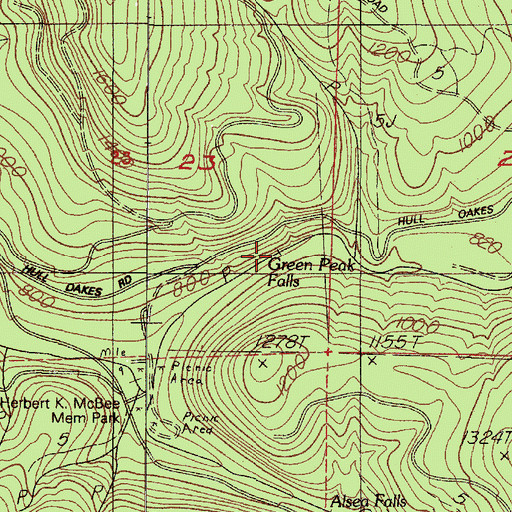 Topographic Map of Green Peak Falls, OR