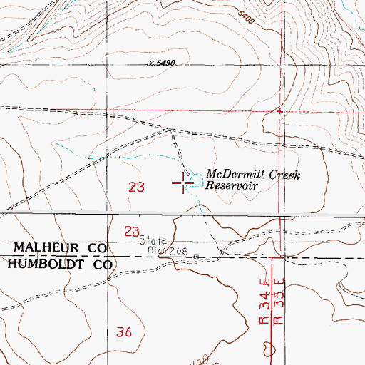 Topographic Map of McDermitt Creek Reservoir, OR