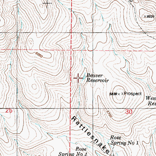 Topographic Map of Beaver Reservoir, OR