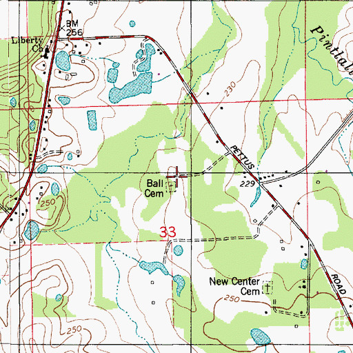 Topographic Map of Ball Cemetery, AL