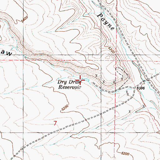 Topographic Map of Dry Draw Reservoir, OR