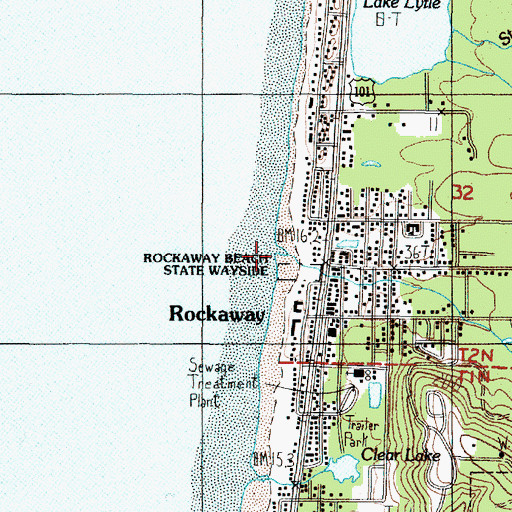 Topographic Map of Rockaway Beach State Park, OR