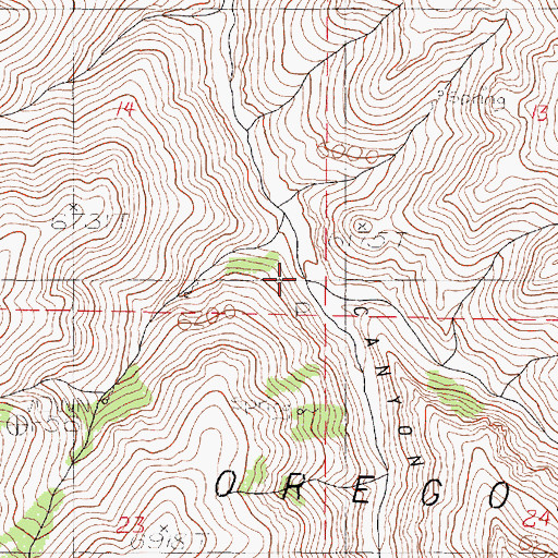 Topographic Map of East Fork Oregon Canyon Creek, OR