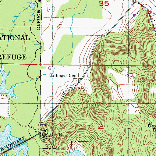 Topographic Map of Ballinger Cemetery, AL