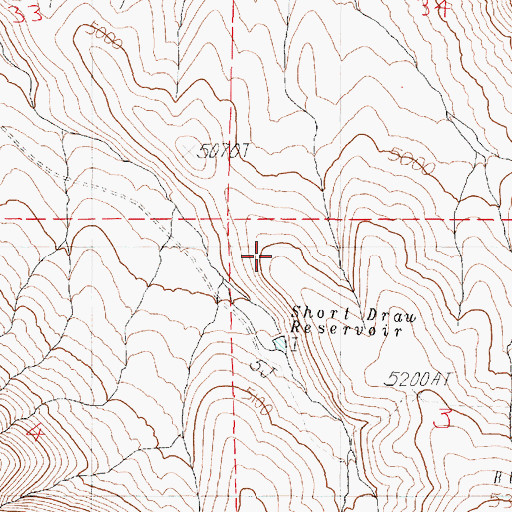 Topographic Map of Short Draw Reservoir, OR
