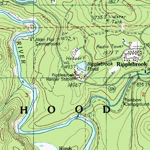 Topographic Map of Ripplebrook Ranger Station (historical), OR