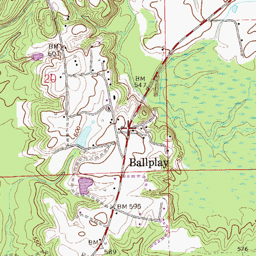 Topographic Map of Ballplay, AL