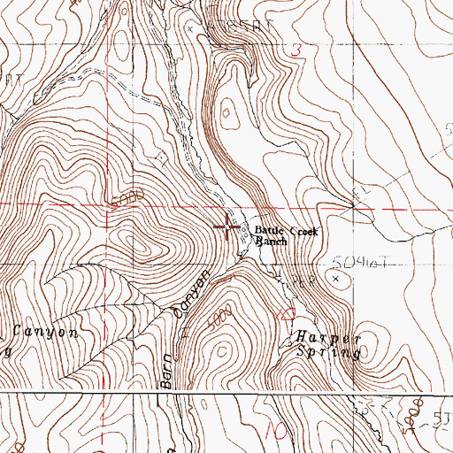 Topographic Map of Battle Creek Ranch, OR