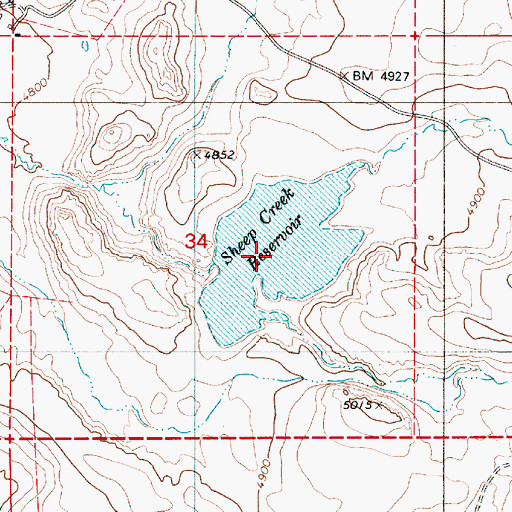 Topographic Map of Sheep Creek Reservoir, OR