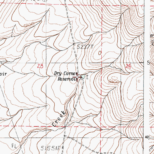 Topographic Map of Dry Corner Reservoir, OR