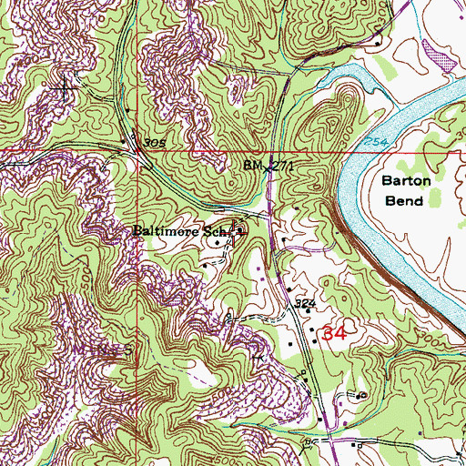 Topographic Map of Baltimore School (historical), AL