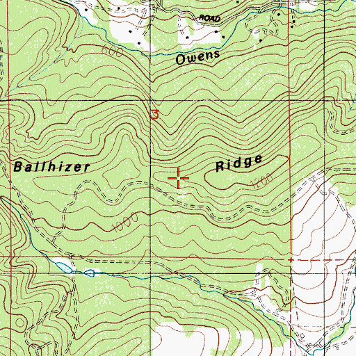 Topographic Map of Ballhizer Ridge, OR