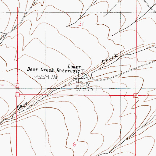 Topographic Map of Lower Deer Creek Reservoir, OR