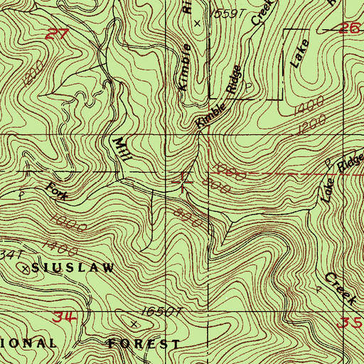 Topographic Map of Kimble Ridge Creek, OR