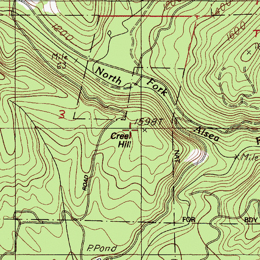 Topographic Map of Creel Hill, OR