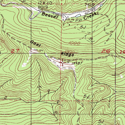 Topographic Map of Goat Ridge, OR