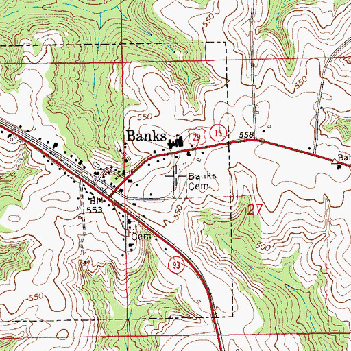 Topographic Map of Banks Cemetery, AL