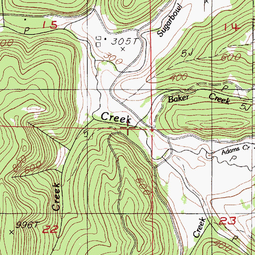 Topographic Map of Baker Creek, OR
