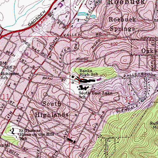 Topographic Map of Banks High School (historical), AL