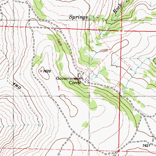 Topographic Map of Government Corral, OR