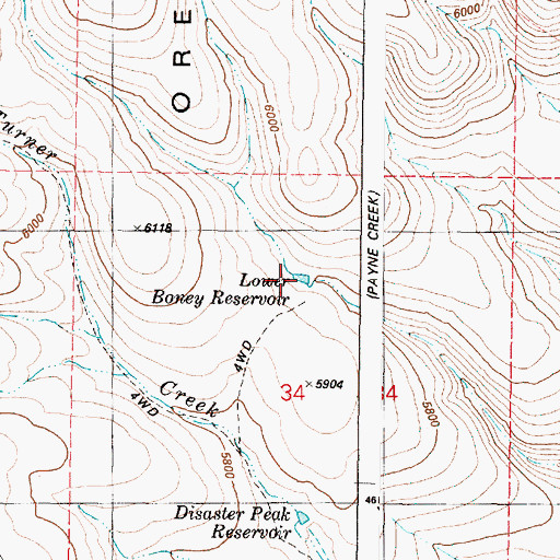 Topographic Map of Lower Boney Reservoir, OR