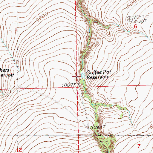 Topographic Map of Coffee Pot Reservoir, OR