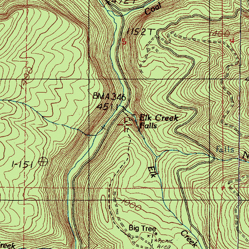 Topographic Map of Elk Creek Falls, OR