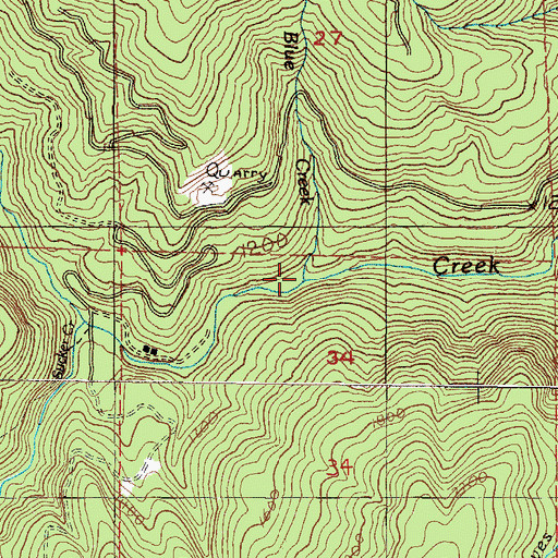 Topographic Map of Blue Creek, OR
