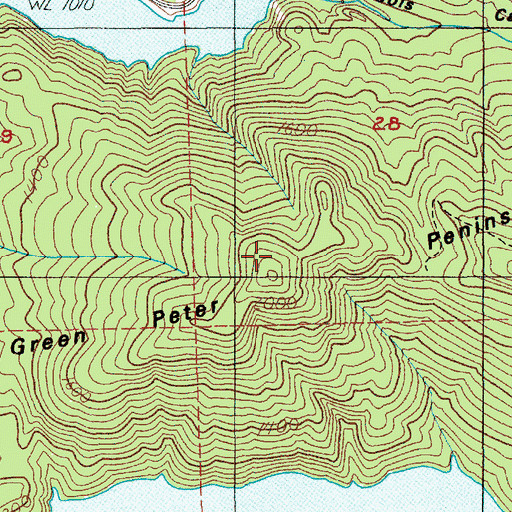 Topographic Map of Green Peter Peninsula, OR
