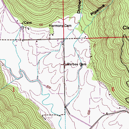 Topographic Map of Barbee Cemetery, AL