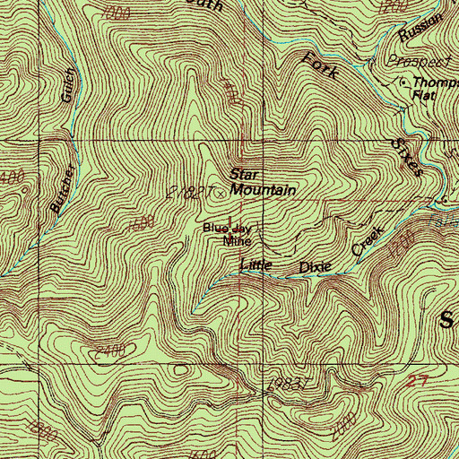 Topographic Map of Blue Jay Mine, OR