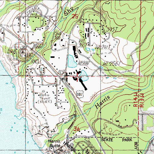 Topographic Map of South Coast Log Pond, OR