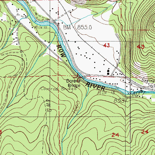 Topographic Map of Dorena Bridge, OR