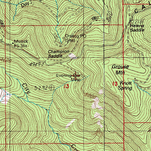 Topographic Map of Evening Star Mine, OR