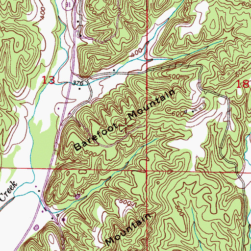 Topographic Map of Barefoot Mountain, AL