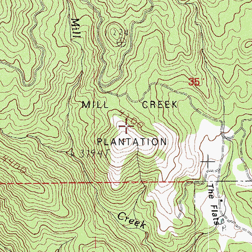 Topographic Map of Mill Creek Plantation, OR