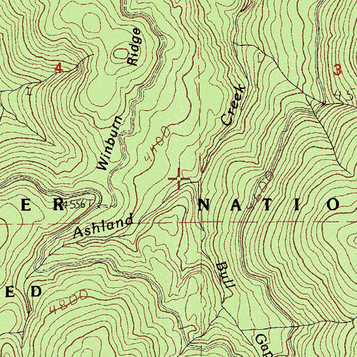 Topographic Map of Bull Gap Creek, OR