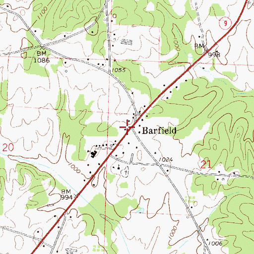 Topographic Map of Barfield, AL