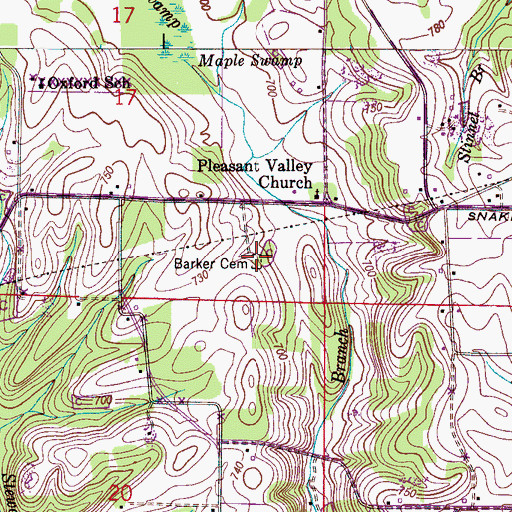 Topographic Map of Barker Cemetery, AL